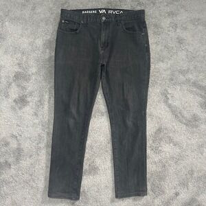 RVCA Daggers Jeans Mens 34 (Fit 35x29) Black Slim Fit Faded Denim Pants